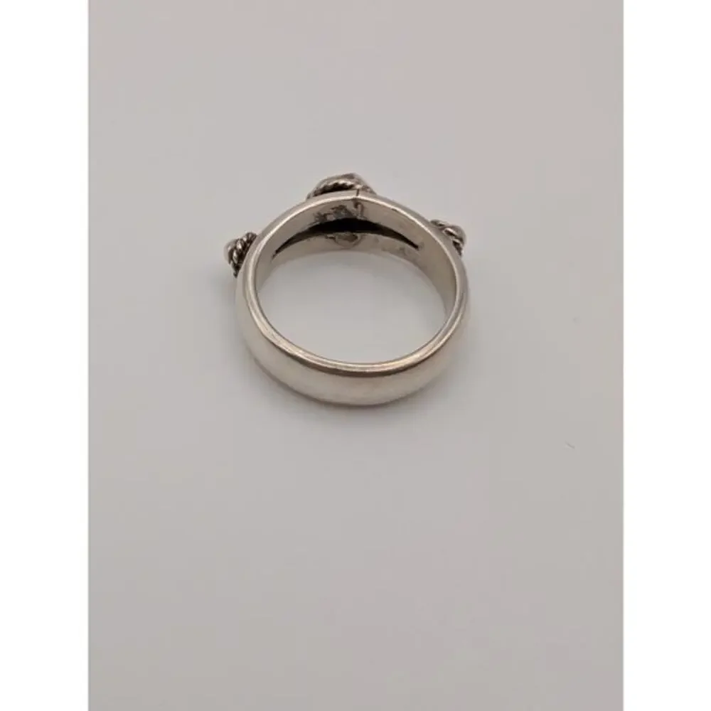 Vintage Mexico 925 Sterling Silver Hematite Ring‎ Sculptural Bypass Style 6.25